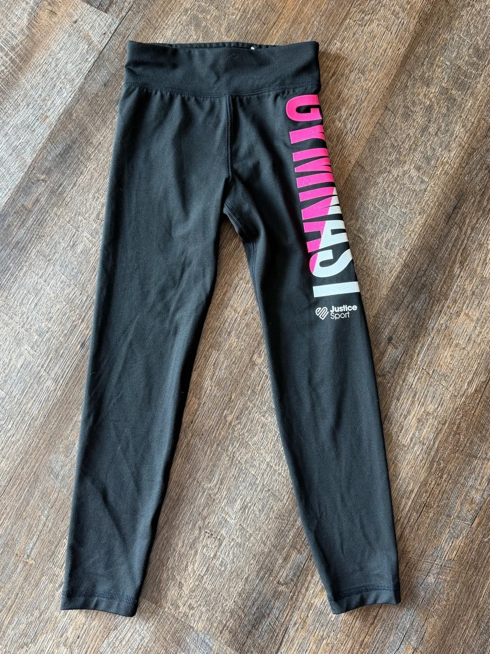 Justice Sport Girls Black Gymnast Leggings Pink Silver Size 7/8